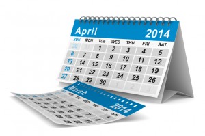 2014 year calendar. April. Isolated 3D image