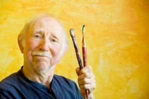 Artist with a Beret and Brushes with Copy Space