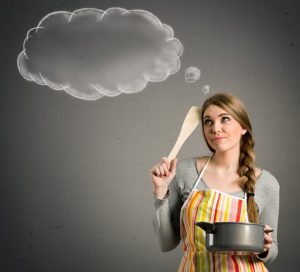 housewife thinking what to cook