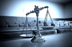 Decorative Scales of Justice in the Courtroom