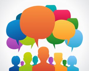 people with dialog speech bubbles