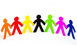 colorful human chain paper cut