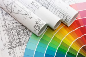 Color samples for selection with house plan on background