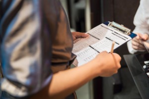 Waitress writing a food order