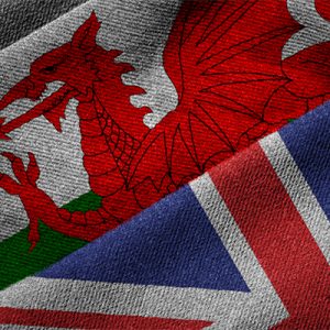 Flags of UK and Wales on Grunge Texture