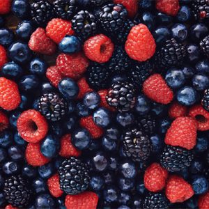 blueberies, raspberries and black berries shot top down